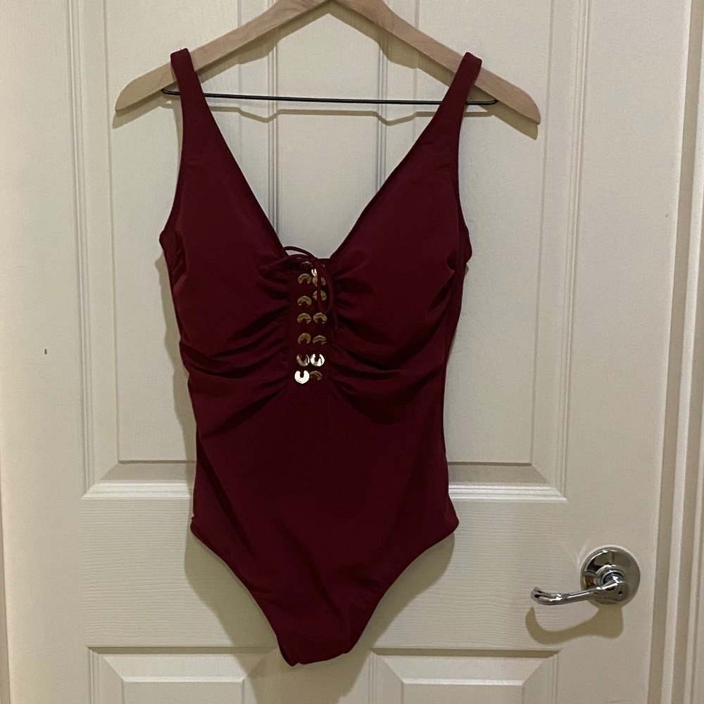 NWT-‎ Gottex One Piece Swim Suit- Wine-Size 12